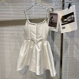2022 Summer Women White Sling Diamond Dress Round Neck Sleeveless New Arrivals Lady Sexy Backless Fashion