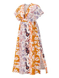 Split Dress Female Bat Sleeve V-neck Printed Large Swing Skirt Bohemian Beach Skirt Dress for Women Robe Dresses