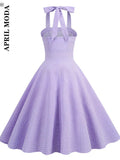 60s A Line Retro Vintage Rockabilly Dresses Classic Halter High Waist Midi Summer Dress Casual Holiday Vestidos