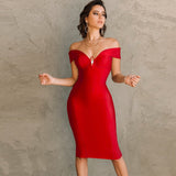 Shoulder Bandage Dress for New Year 2022 Women Red Bandage Dress Bodycon Elegant Summer Sexy Party Dress Evening Club