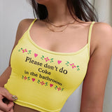 Women Strappy Cotton Letter Print Tank Tops Vest Summer Sexy Short Crop Tops Camis Tees Tops