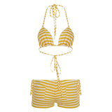 Style Sexy Striped Bikini Set Hottie Hanging Neck Vest + Shorts Two