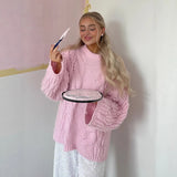 College Polo Collar Solid Color Loose Sweater Soft Tones Softly Wear Knitted Skin Fabric