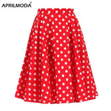 Summer Midi Skirt Runway Vintage Rockabilly Sundress Red Womens Sexy Pinup 50S Cotton Polka Dot Pattern Skater