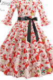Vintage Christmas Women Petal Sleeve Elegant Party Clothes Ladies Casual Winter Midi