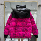 Winter Warm Hooded Short color matching Women Down Jacket New 90% White duck down Loose camouflage Women's Puffer