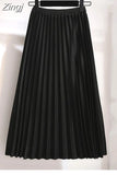 Women Elegant Long Pleated Skirts Spring Autumn Classic High Waist Solid Vintage Saias Midi