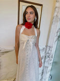 White Lace Buttoned Halter Midi Dress- Outfit