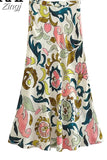 Print Long Skirts For Women Fashion 2023 High Waist Vintage Skirt Sets Summer Beach Midi Skirt Woman Flared Women's