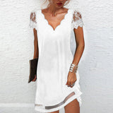 Sexy Elegant Fashion Party Dresses Women V-neck Floral Print Short Sleeve Lace Mini Dress Oversized Vestido Feminino