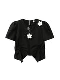 New Women's T-shirt Vintage Black Short Sleeved Crop Tops Streetwear Harajuku Y2K Casual Sexy Slim Female Clothes Tees