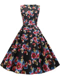 Women Summer Floral Beach Sleeveless Party Midi with Belt Elegant Vintage A Line