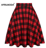 High Waist Plaid Casual Short Tunic Midi Skirt Blue Green Striped Women Plaid Checkered 50s 60s Vintage Skirts