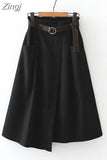 Women Casual Skirts 2023 Spring And Autumn Solid High Waist Irregular Pockets Midi Skirts Fashion Simple Elegant Saia