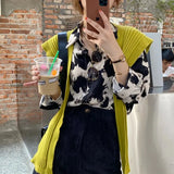 Print Button Up Shirts Women Korean Turn-Down Collar Long Sleeve Chiffon Blouse Streetwear Fashion Oversized 3Xl
