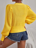 Women Sweater Elegant Lantern Sleeve Knitted Pullover Soft Warm Solid Female Casual