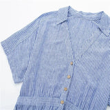2023 Woman Short Playsuit Blue Striped Summer Woman Jumpsuit Short Sleeve Women Jumpsuits Casual Loose Women's