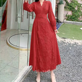 2022 Summer Vintage Women Long Dress Puff Sleeve Embroidery White Lace Vocation Maxi Beach