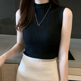 Tank Top Fashion Solid Slim Sleeveless Knit Sweater Autumn Basic Shirts Casual Blouse Vest Blusas Jumpers Elegant