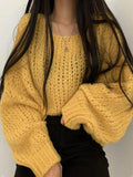 Cutout Lantern Sleeve Baggy Sweater-Outfit