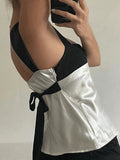 Tie Back Patchwork Satin Tank Top-Outfit