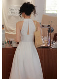New Chic Vintage Elegant Sleeveless Midi Black White Dress Women Sexy Party Holiday Fashion French Style