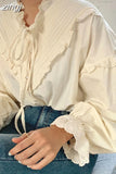 Mujer De Moda 2023 Casual Women Shirt Spring Loose Vintage Elegant Tops Korean Style Long Lantern Sleeve Women