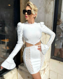 Bandage Dress for Women 2021 New Arrival Summer White Long Sleeve Bodycon Dress Sexy Lace Party Dress Club
