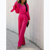 Zingj / Winter 2023 Street Style Suit Solid Color Fashion V-Tie Pantsuit