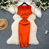 Dress Women 2025 Spring And Summer New Temperament High-End Side Open Fork Elastic Tight Babes