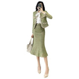 Women's Autumn Suit Dress Set New Socialite Temperament Light Mature Style Casual Lady Coat Fishtail Skirt Two-piece