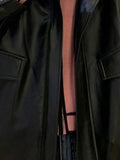 Spring Autumn Cool Retro Casual Oversized Black Waterproof Soft Faux Leather Jackets for Women Zipper Elastic Waist