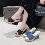 And Fish Mouth Large-Size Slippers Large-Size Summer New Thick Bottom Height Cloth Cold Slippers