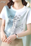 Fashion Women Shirt Silk Blouses for Woman Short Sleeve Shirts Tops Woman White Print Pullover Summer OL Blouse Tops