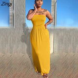 Women Casual Strapless High Waist Loose Hem Maxi Dress for Streetwear Beach Sexy Summer Floor Length Long