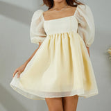 Puff Sleeve Tulle Mini Dress-Outfit