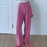 Spring 2022 High Waist Pants Women Fashion Bottoms Purple Pink Black Trousers Straight Leg Baggy Pleated Pants