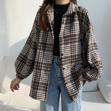 Vintage Plaid Print Thick Long Sleeve BlouseOutfit