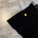 2022 Fall Winter Fake Pockets Golden Buttons Black Short Mini Pleated Skirt Women