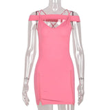 Dress Summer Slash Neck Off Shoulder Backless Bandage Bodycon Package Hip Zipper Slip Party Nightclub Mini Evening