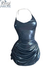 Women Mini Summer Corset Dress Sexy Fashion Bodycon Slim Package Hip Gothic Black Party Club Tight Leather Dress Female