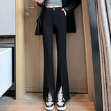 Zingj High Waist Slit Micro Bell Bottom Pants Children Autumn Thin Casual Pendant Feeling Floor Pants Straight Suit Pants-Outfit