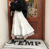 Tulle Midi Skirts Womens 2022 Autumn Elastic High Waist Mesh Tutu Pleated Skirts Female Black White Long Skirt