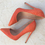 Women Pumps Shoes Snake's Pattern Pointed Toe Sexy High Heels 12 cm Designer Shoes plus size 33-45 YG020