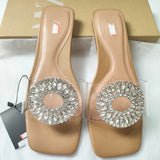ZARZ Woman 2022 Shoes Flat Summer Rhinestones Transparent PVC Square Toe Sexy Outer Wear Muller Sandals And Slippers Women