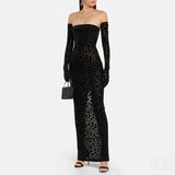 Velvet Strapless Dress 2022 Spring New Women Sexy Black Leopard Bodycon Party Evening Elegant