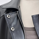 Faux Leather Zipper Over-shirt Jacket-Outfit