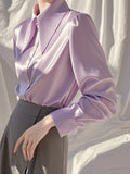 Spring Temperament High-End Top Female Fashion Fashion Fashion Style French Light Luxury High-End Purple Long-Sleeved