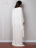 Solid V-neck Batwing Sleeve Plus Size Loose Maxi Dress For Women Summer Beach Wear Kaftan Long Bathing Dresses