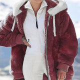 new autumn and winter loose plush zipper hooded jacket